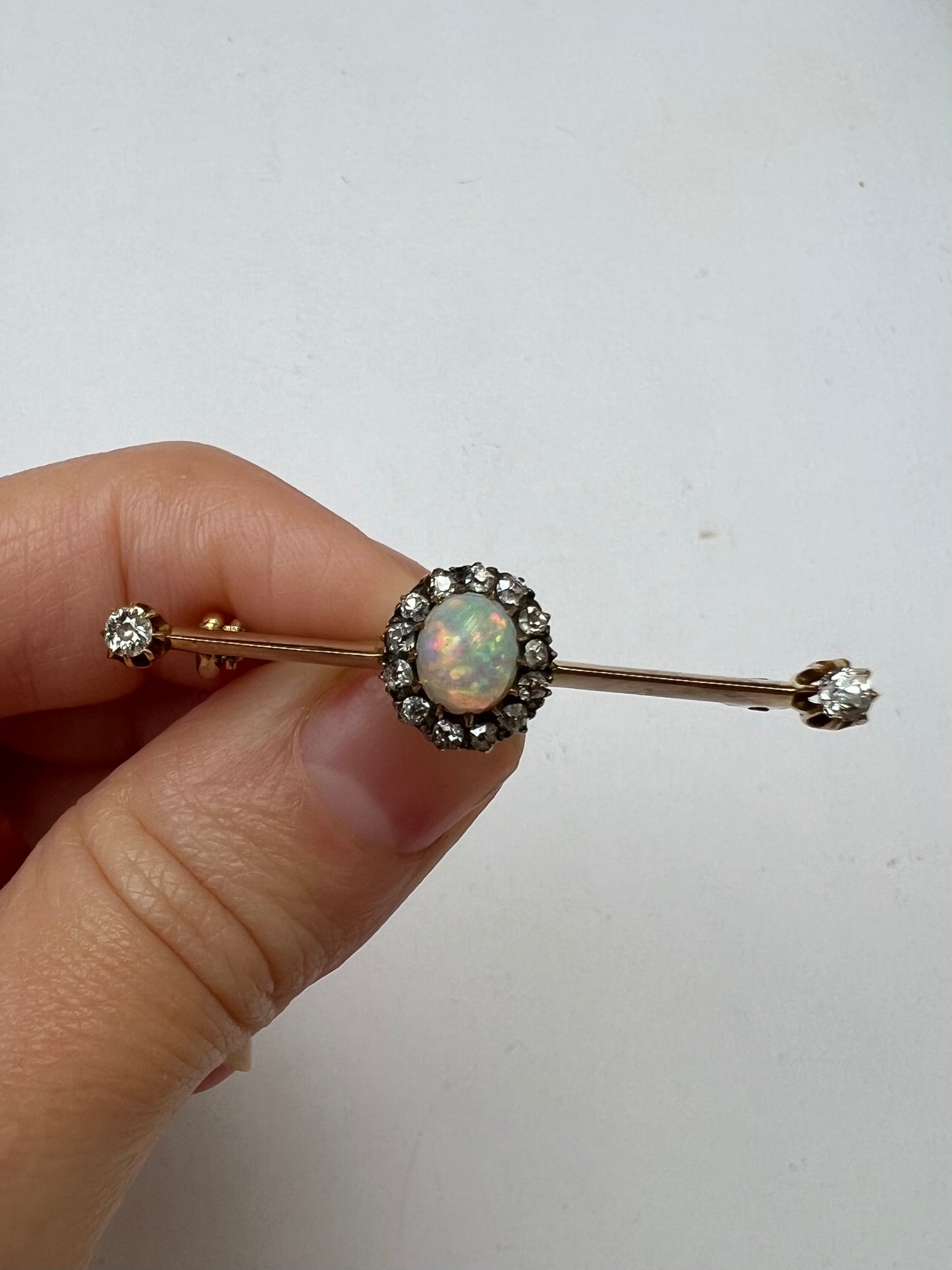 Pretty Edwardian Opal Diamond Halo Brooch
