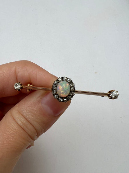 Pretty Edwardian Opal Diamond Halo Brooch