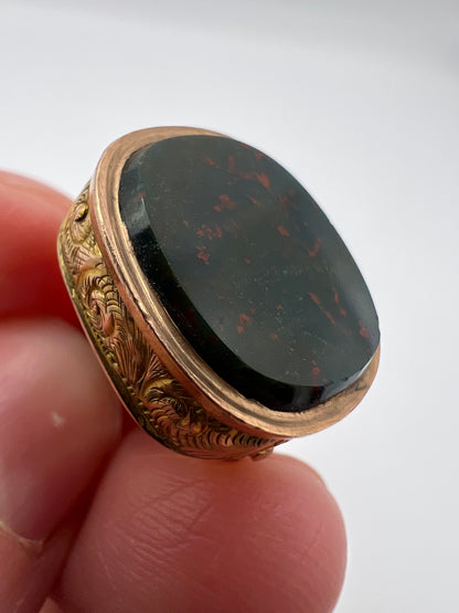 Victorian Bloodstone Hallmarked 9ct Gold Fob Pendant