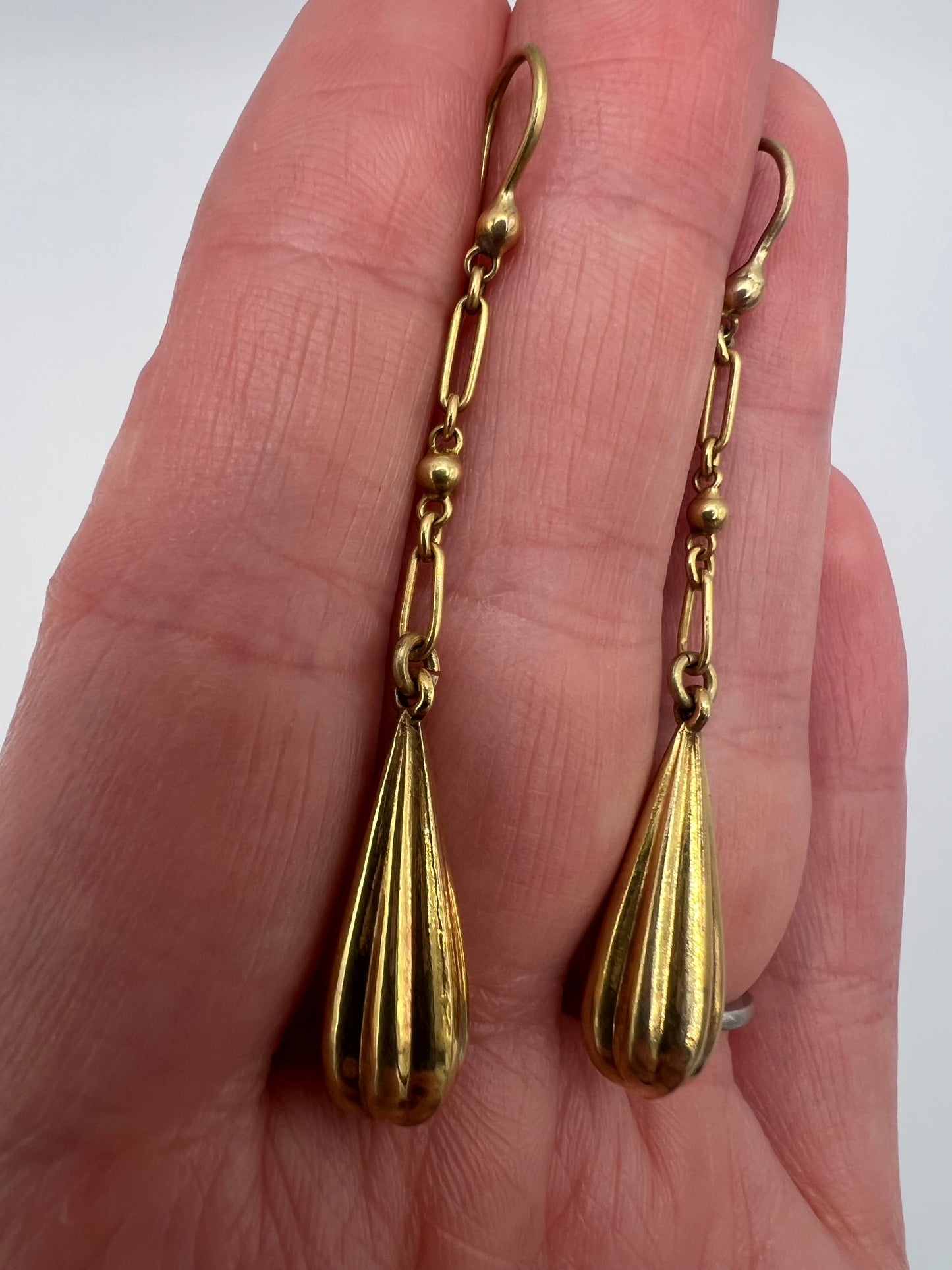 Victorian Gold Torpedo Drop Earrings On Fetter Link Chains