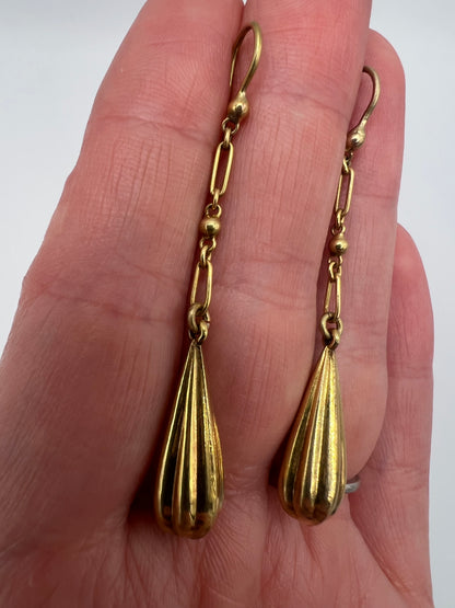 Victorian Gold Torpedo Drop Earrings On Fetter Link Chains