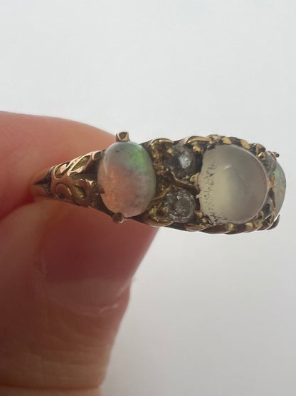 Opal Moonstone Diamond Antique Ring