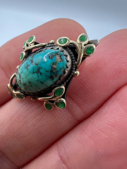 Liberty & Co Jessie Marrion King Arts & Crafts Turquoise Silver Gold Enamel Brooch