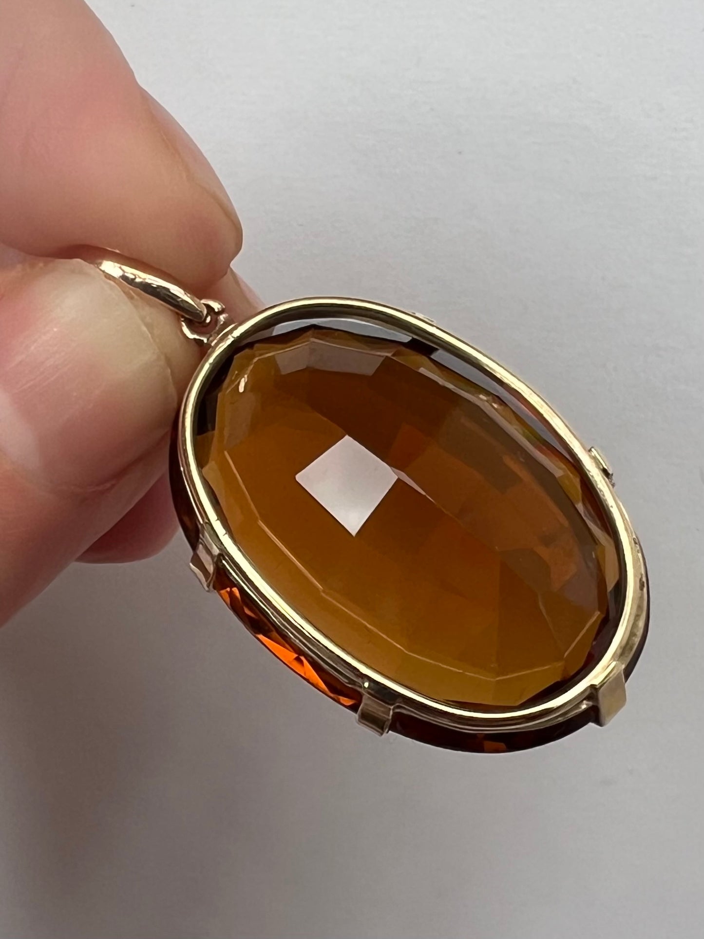 Very Large Sherry Madeira Citrine Gold Pendant