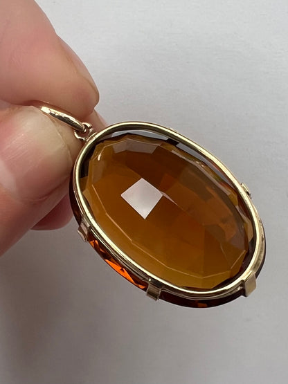 Very Large Sherry Madeira Citrine Gold Pendant