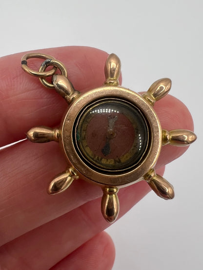 American Ships Wheel Antique Compass Fob in Rose Gold