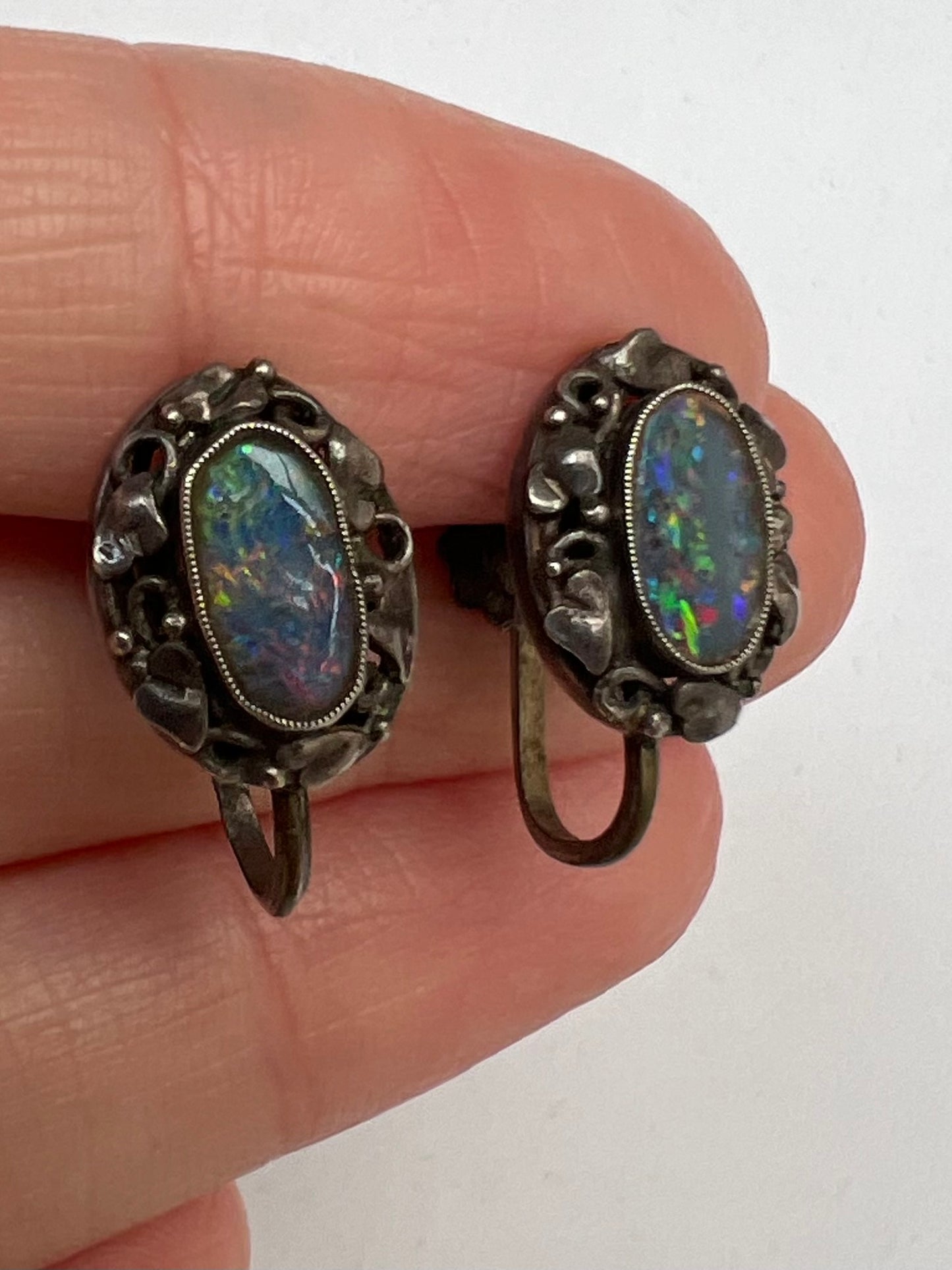 Arts and Crafts Opal Doublet Screw Back Earrings - Please enquire