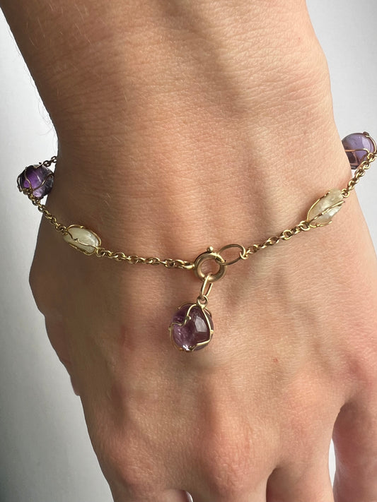 Liberty Dainty Amethyst Pearl Rose Gold Bracelet with detachable pendant