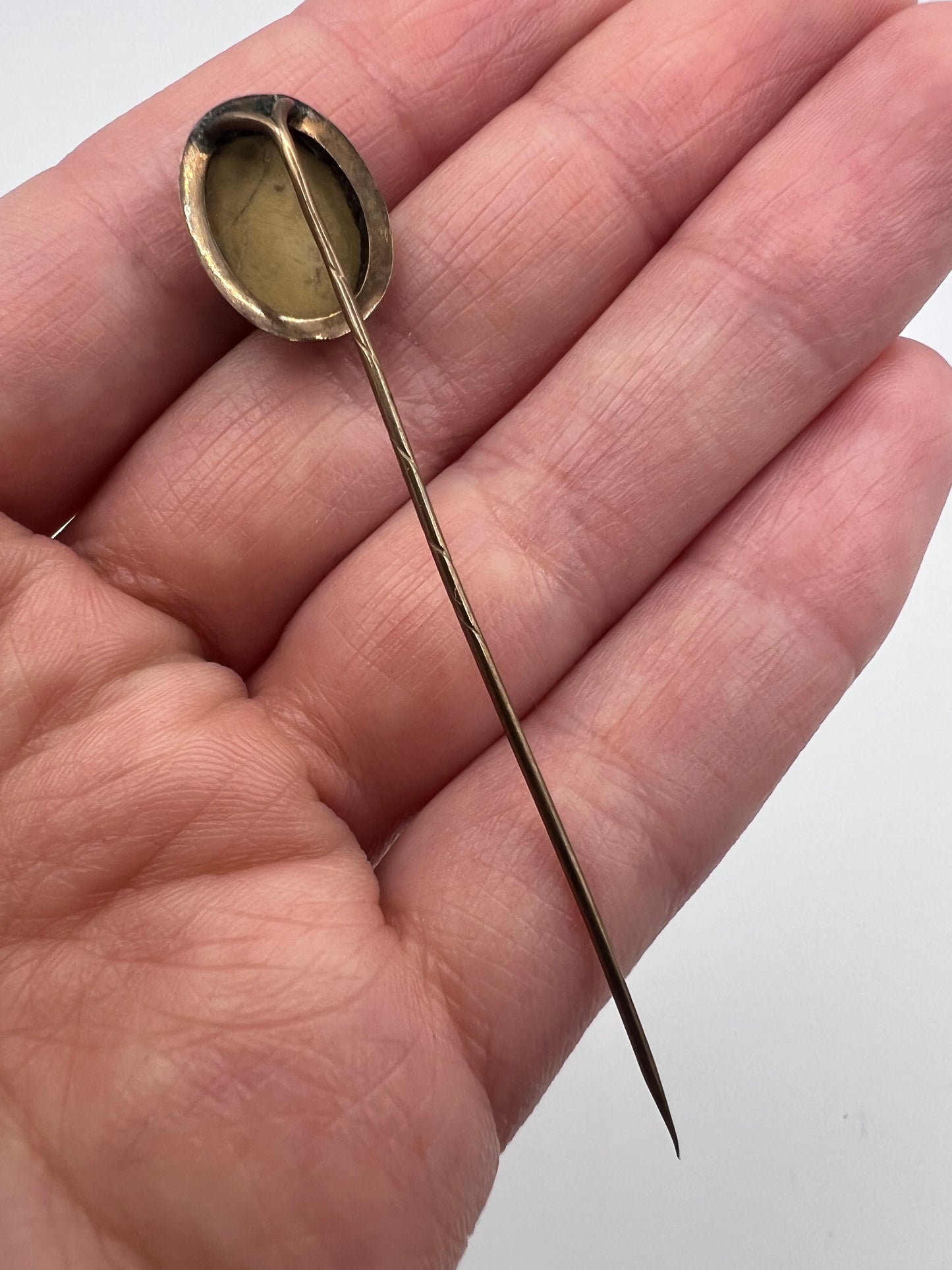 Dainty Sized High Relief Lava Cameo Gold Boxed Stick Pin