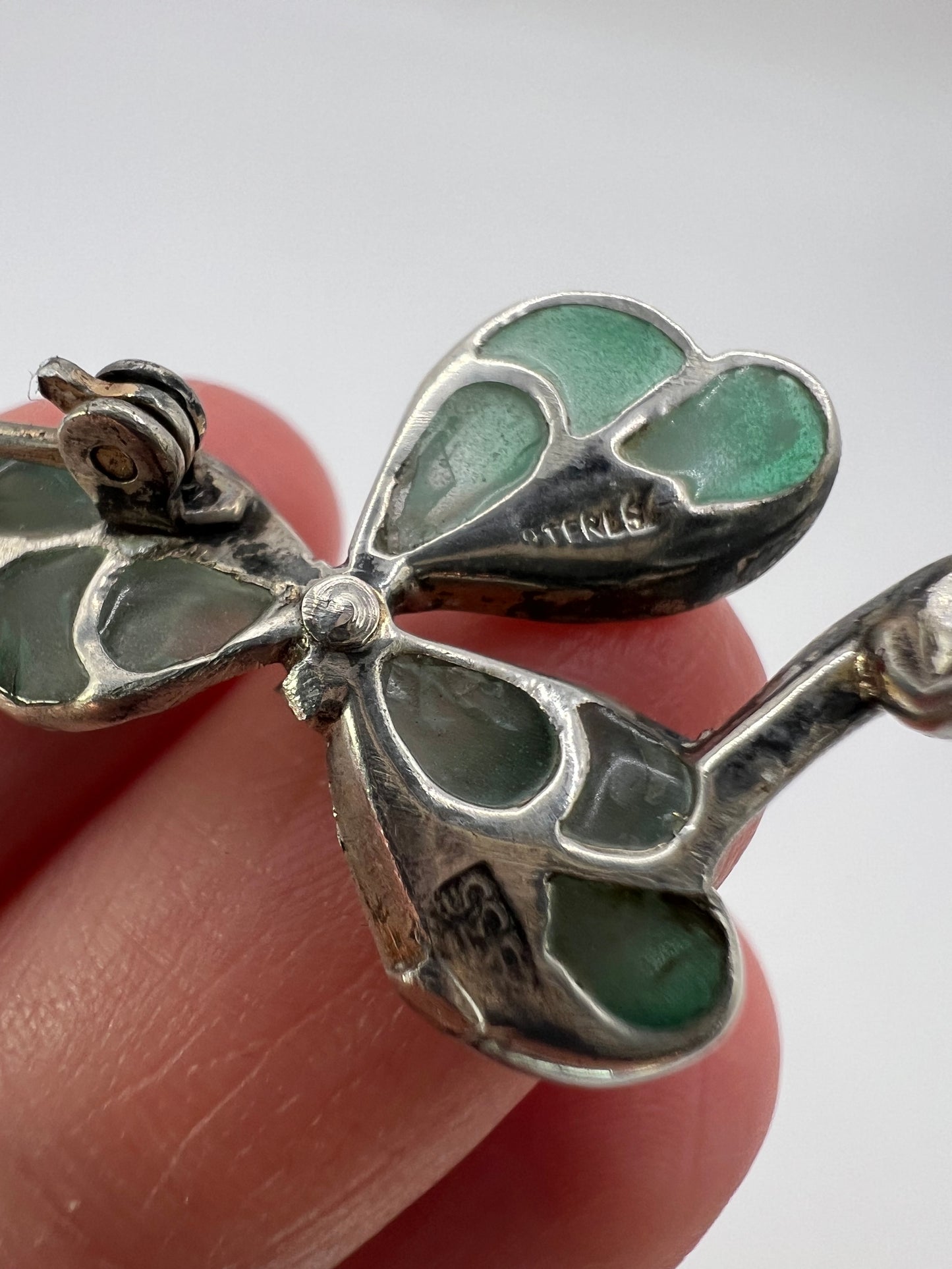 Pforzheim School Plique A Jour Silver Enamel Clover Brooch