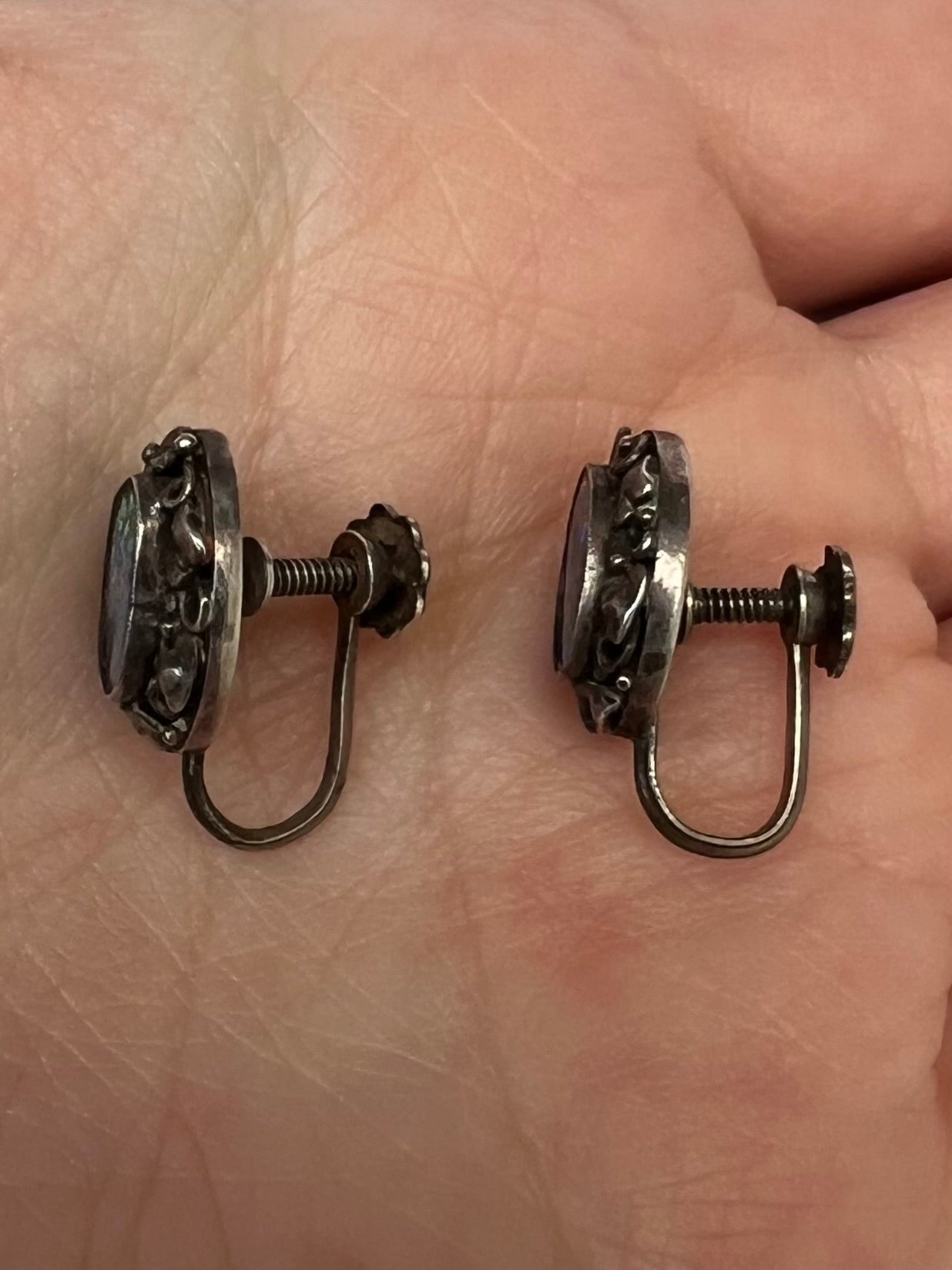 Arts and Crafts Opal Doublet Screw Back Earrings - Please enquire