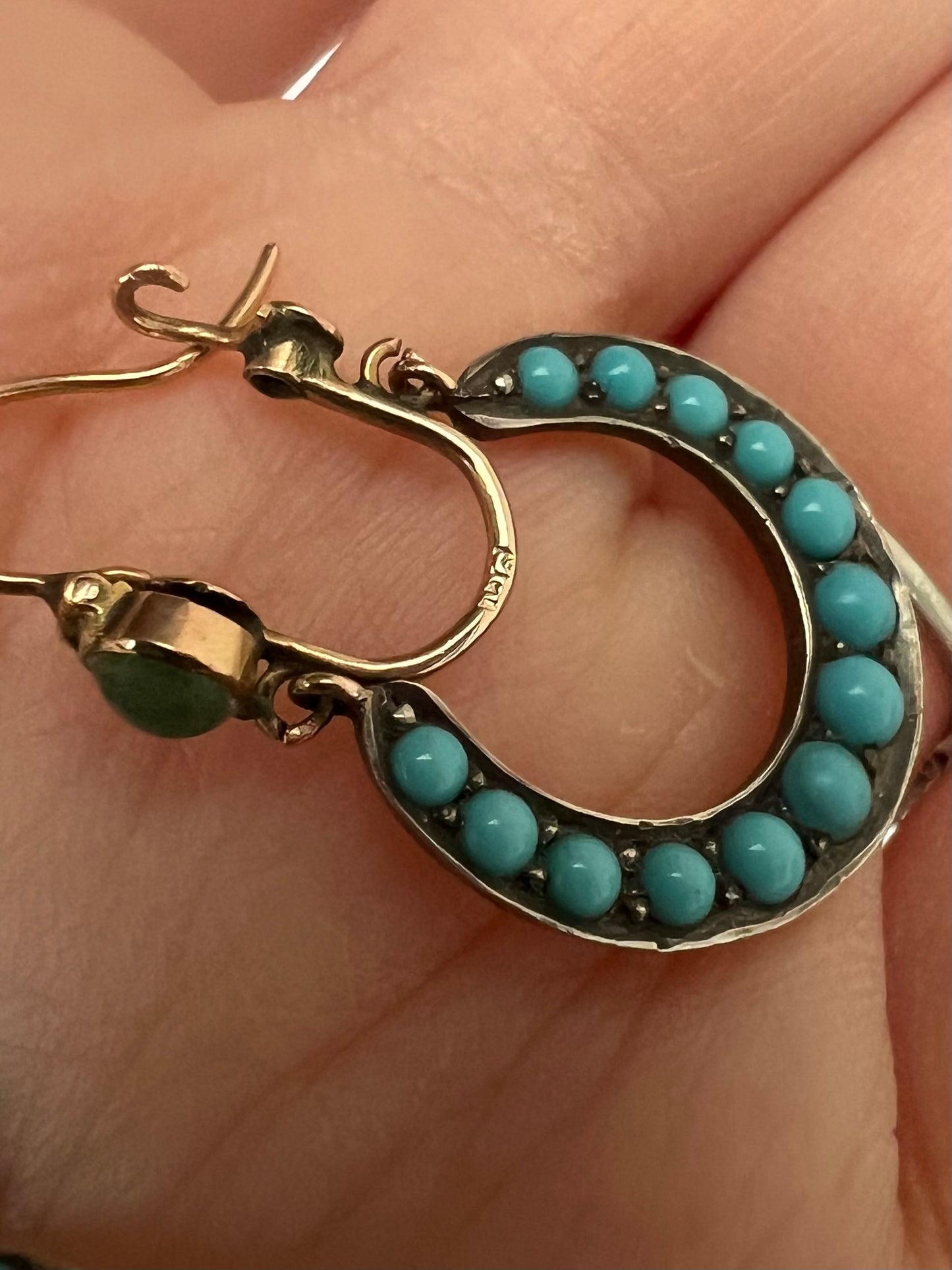 Rose Gold Antique Turquoise Hoop Earrings