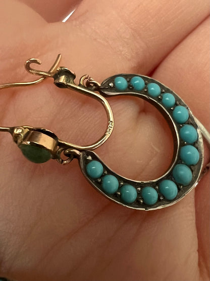 Rose Gold Antique Turquoise Hoop Earrings