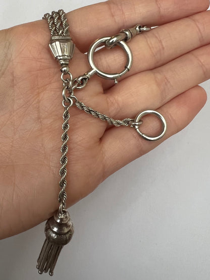 Silver Albertina Bracelet Or Necklace Section With Tassel Fobs Dog Clip etc
