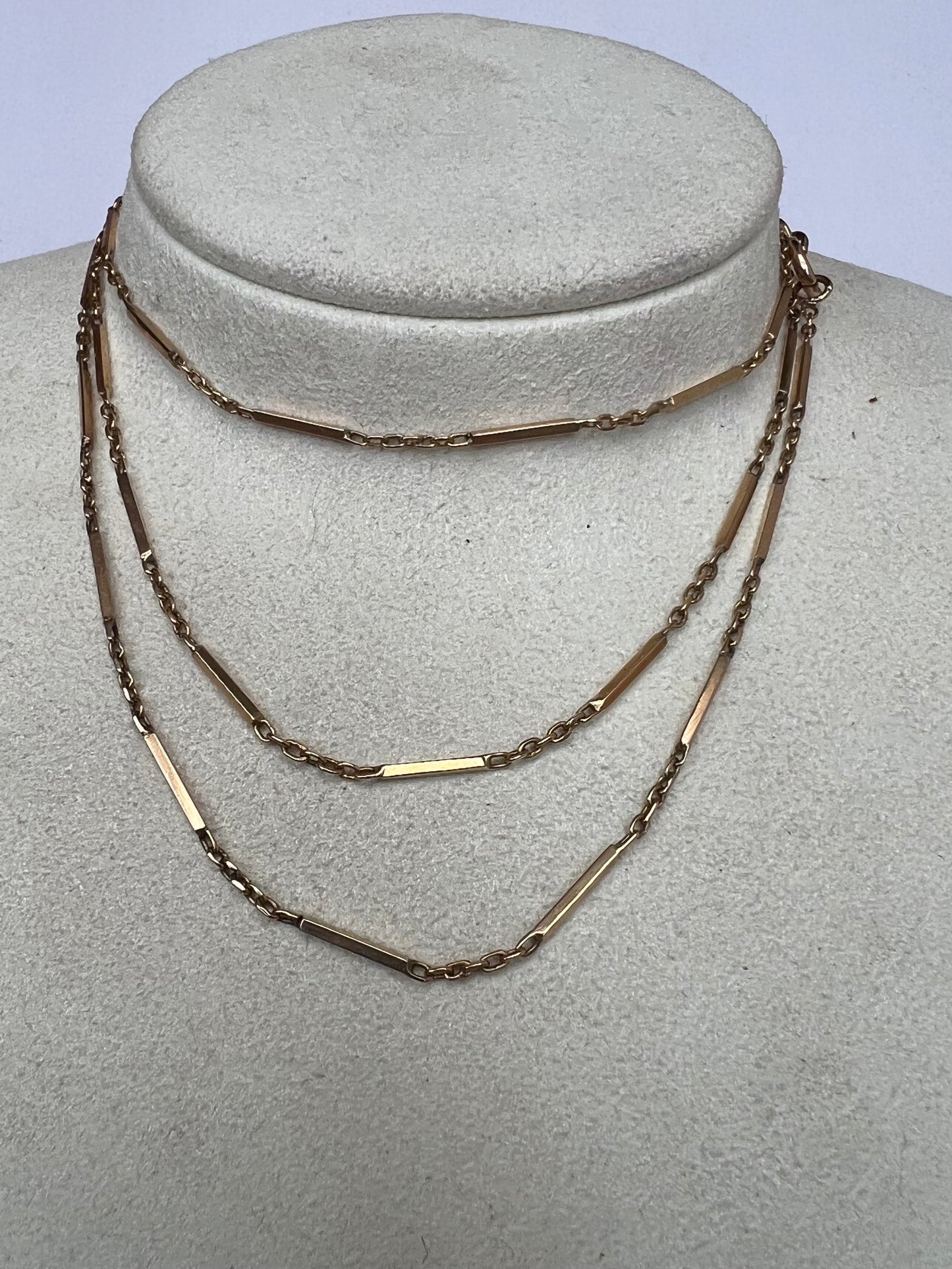 36" Very Long 18ct Gold Long Bar Link Chain