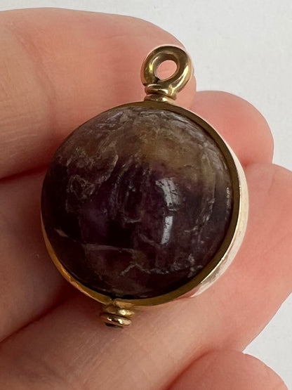 Blue John Derbyshire Feldspar Antique Gold Orb Talisman Pendant