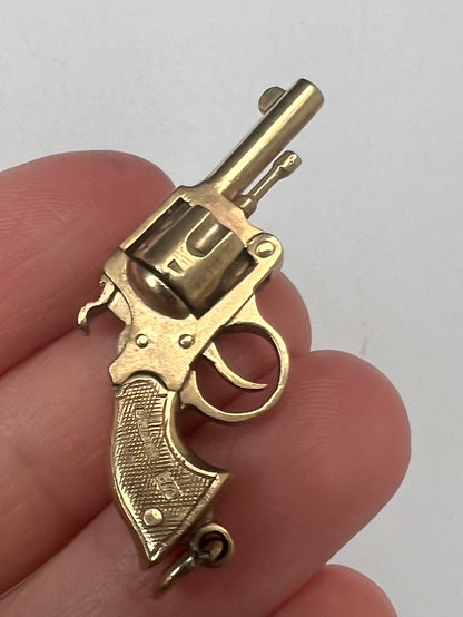 9ct Solid Gold Working Smith & Wesson Revolver Charm Pendant with Moving Parts - Reserved Pls Enquire
