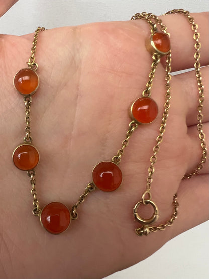 Sweet 15ct Gold Edwardian Carnelian Riviere Cabochon Necklace