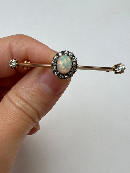 Pretty Edwardian Opal Diamond Halo Brooch