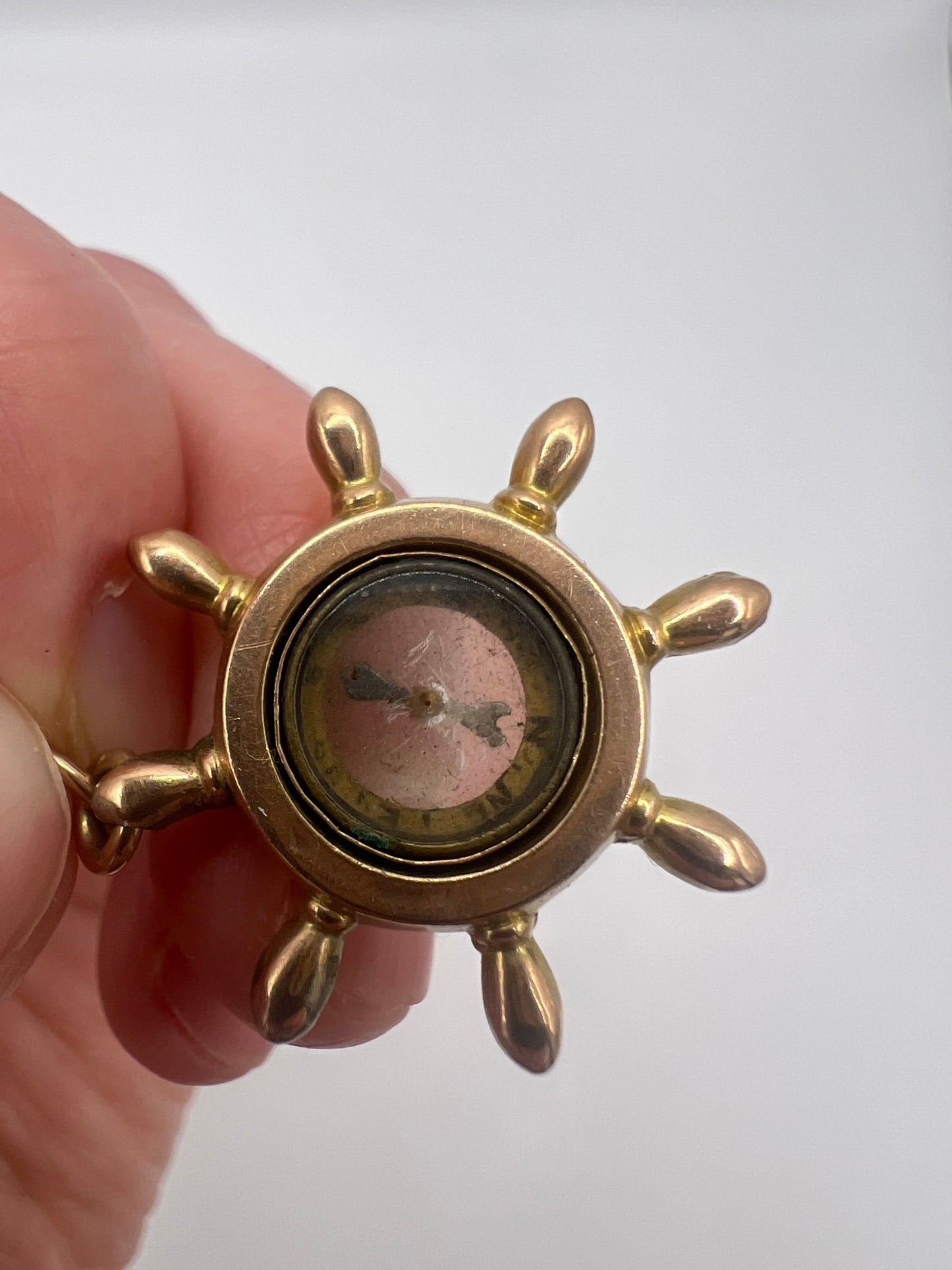 American Ships Wheel Antique Compass Fob in Rose Gold