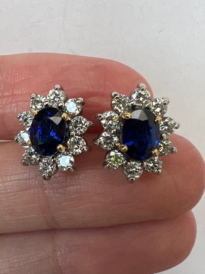 Superb 2 Carat Sapphire Diamond Halo Earrings 18ct White Gold