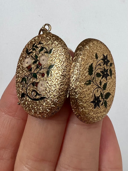 Swiss Gold & Enamel Flowers Night and Day Antique Locket