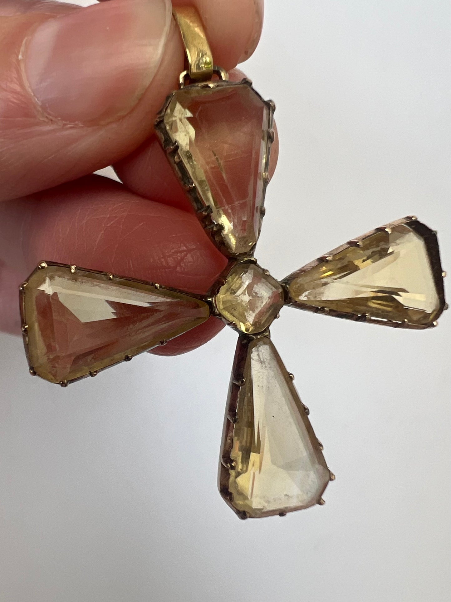 Georgian / Early Victorian Maltese Cross Citrine Gold Cruciform Pendant
