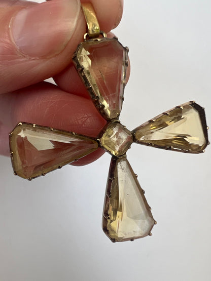 Georgian / Early Victorian Maltese Cross Citrine Gold Cruciform Pendant