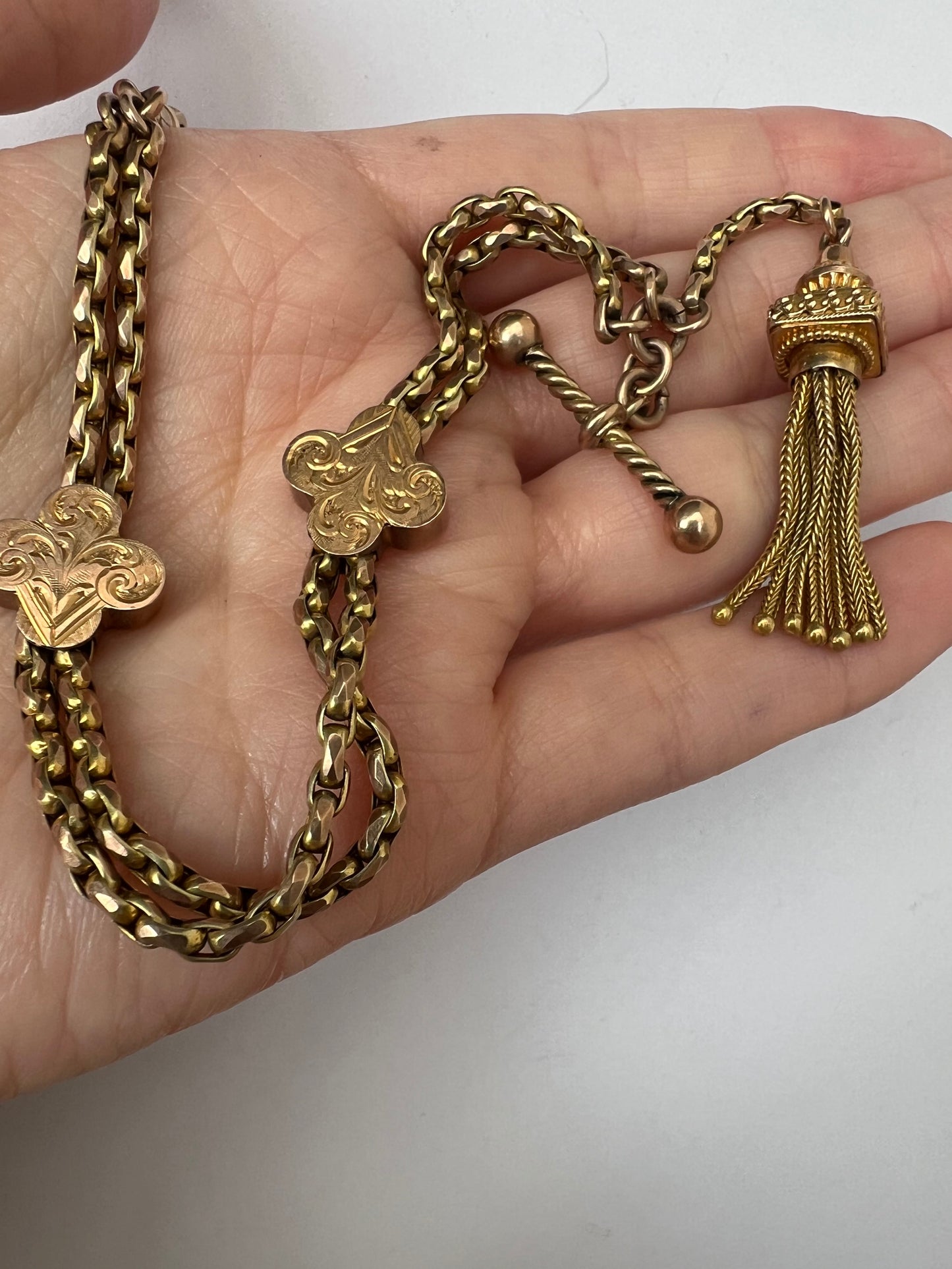 Victorian 9ct Gold Albertina Bracelet With Tassel