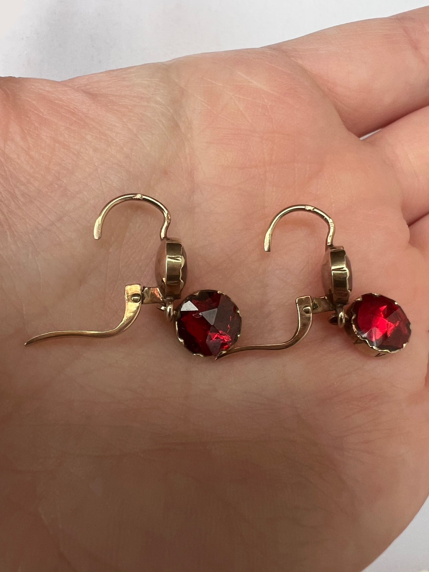 Rose Gold Georgian Foil Backed Garnet Dormeuse Earrings