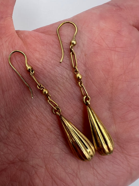 Victorian Gold Torpedo Drop Earrings On Fetter Link Chains