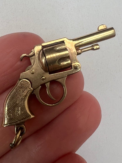 9ct Solid Gold Working Smith & Wesson Revolver Charm Pendant with Moving Parts - Reserved Pls Enquire