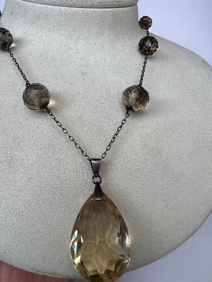 Arts and Crafts Faceted Citrine Necklace