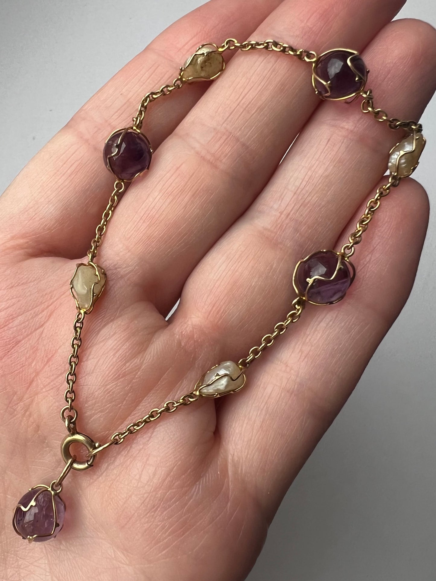 Liberty Dainty Amethyst Pearl Rose Gold Bracelet with detachable pendant
