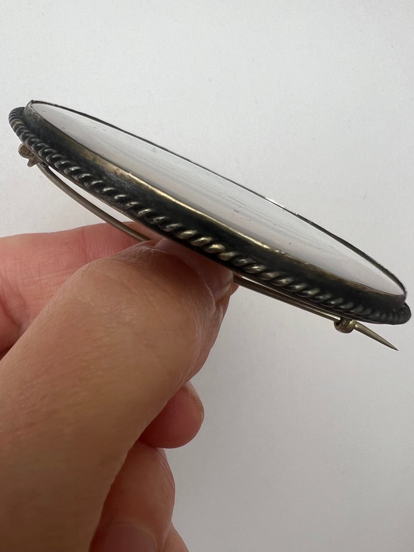 Indian Very Large Hand Painted Taj Mahal Silver Gilt Brooch