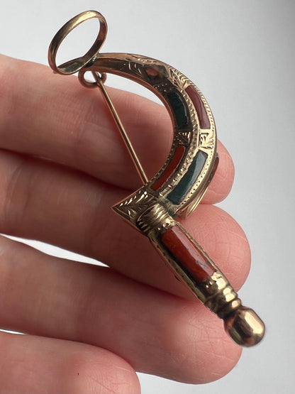 Scottish Wedding Gents Posy Holder R.L Christie Edinburgh Rare Gold Scimitar Pebble Jewellery Brooch