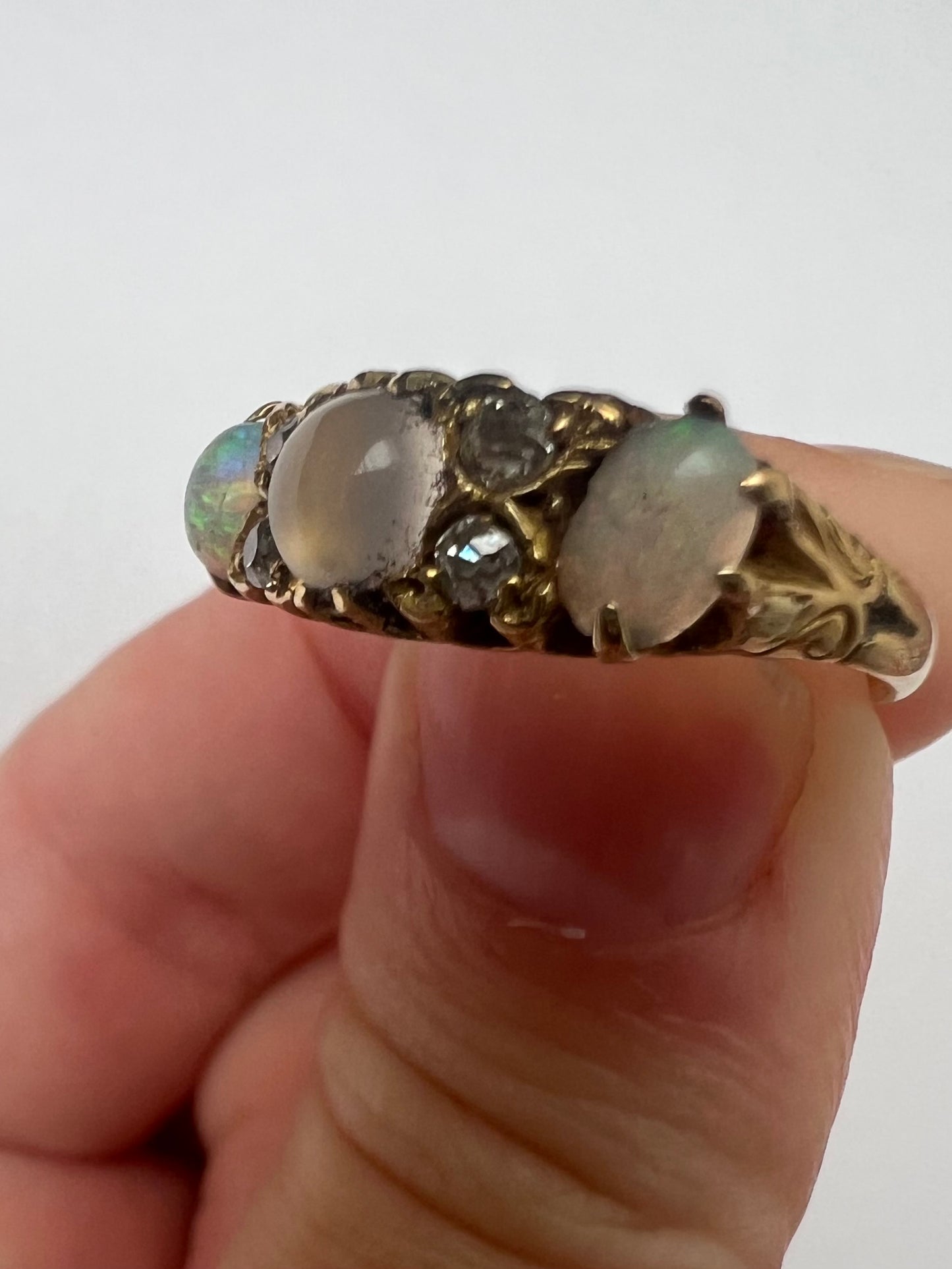 Opal Moonstone Diamond Antique Ring