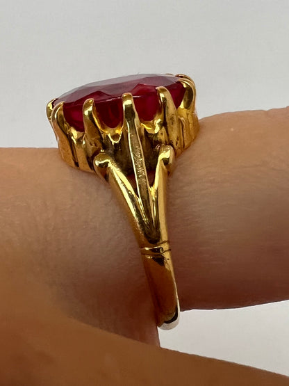 22ct Gold Large Created Ruby Hand Faceted Gents Pinky Ring