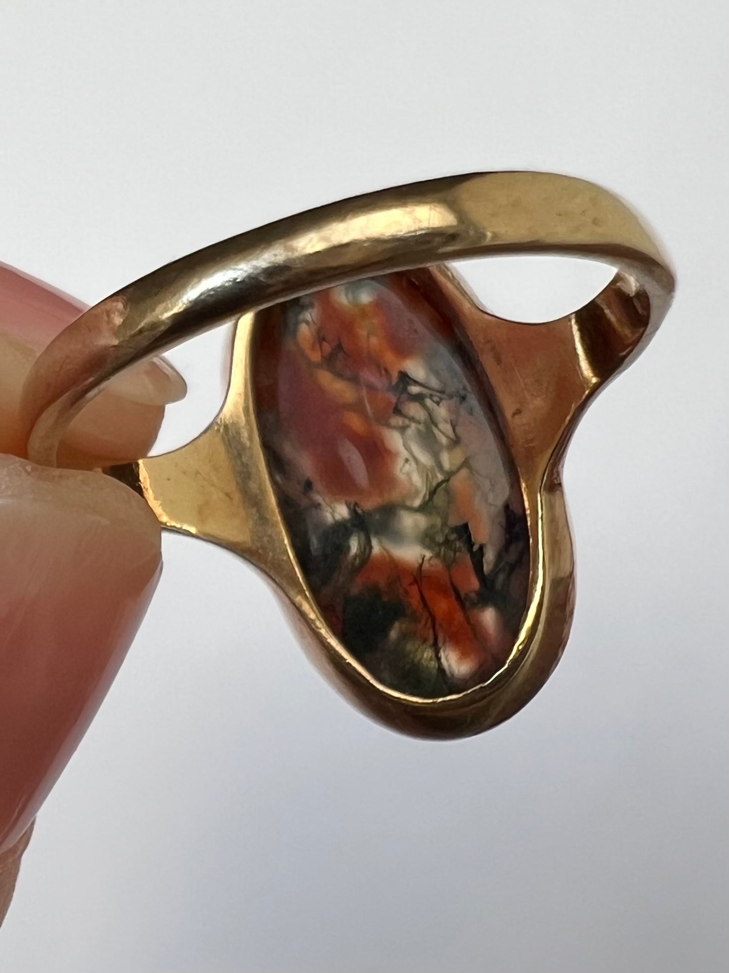 Plain Oval Moss Agate Up and Down Ring