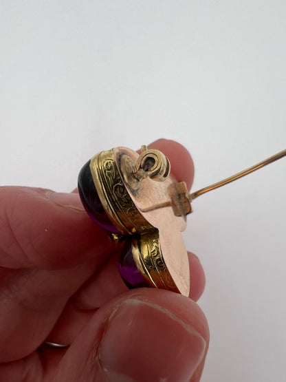 Almandine Garnet Diamond Gold Trefoil Brooch