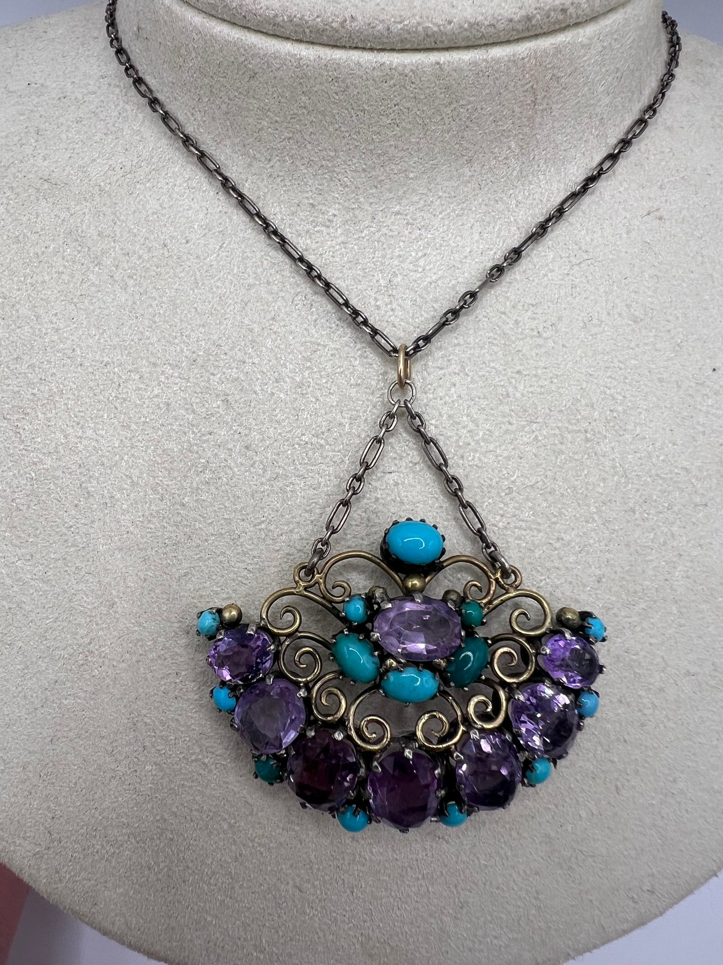 Dorrie Nossiter Arts & Crafts Amethyst Turquoise Pendant