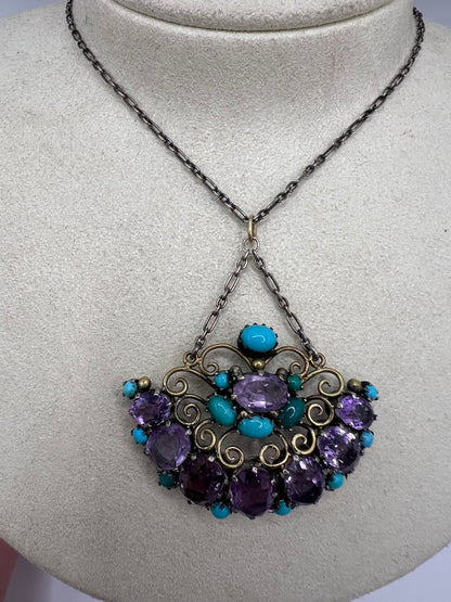 Dorrie Nossiter Arts & Crafts Amethyst Turquoise Pendant