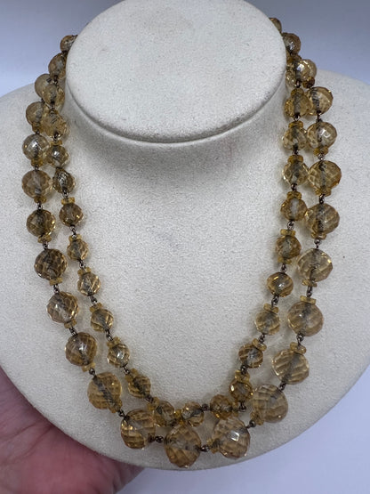 Long String of 1920s Art Deco Citrine Faceted Beads