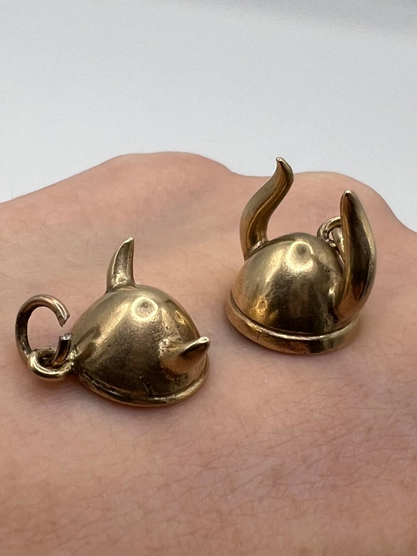 2 Viking Helmet 14ct Gold Antique Charms