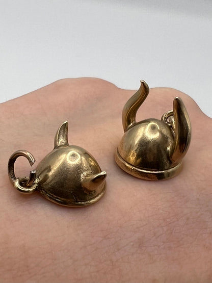 2 Viking Helmet 14ct Gold Antique Charms