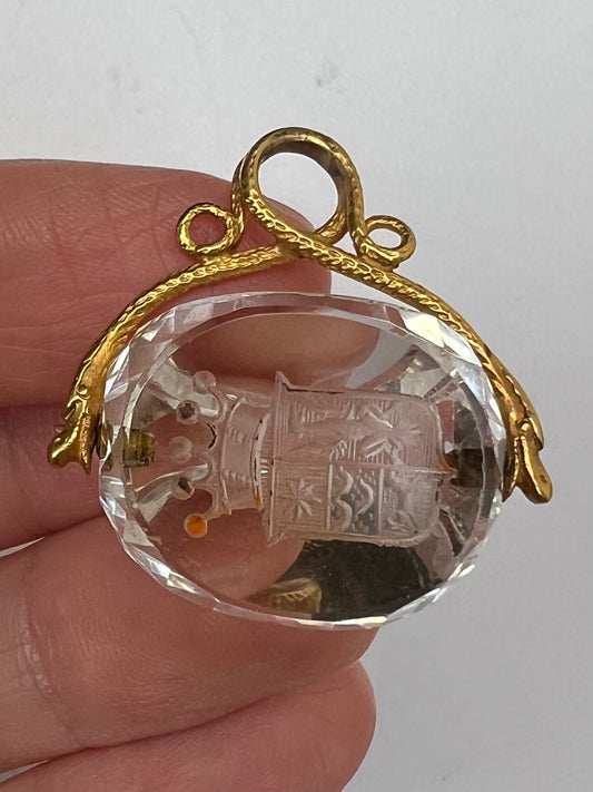 Ouroboros Snake Georgian High Carat Gold Rock Crystal Fob Spinner