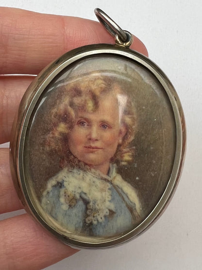 Antique Silver Locket With Pretty Portrait Miniature