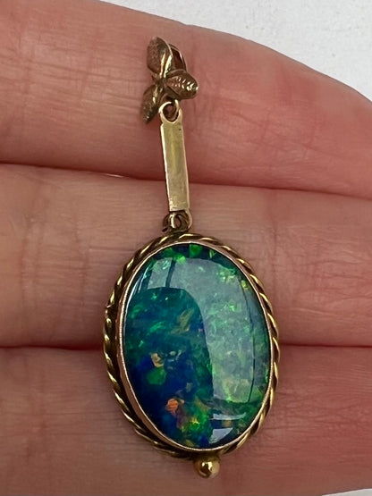 Early 20th Century Black Opal Doublet Gold Pendant