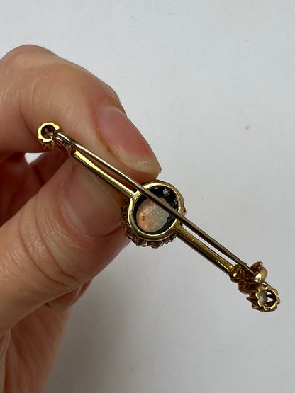 Pretty Edwardian Opal Diamond Halo Brooch