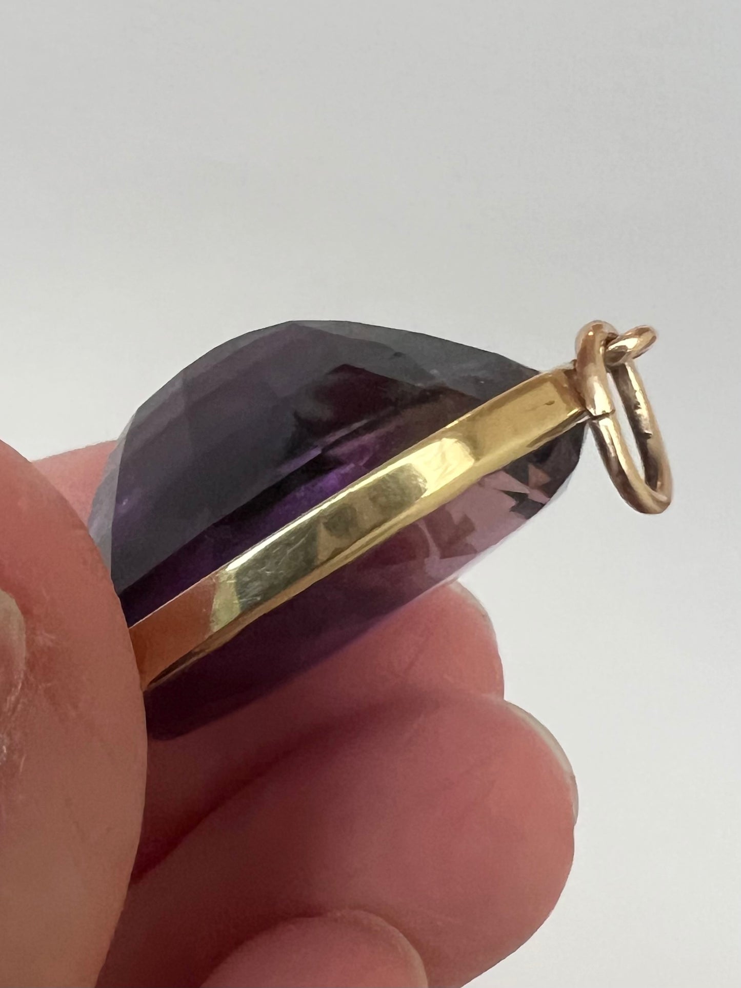 Deep, Silky Purple Siberian Amethyst and Gold Pendant